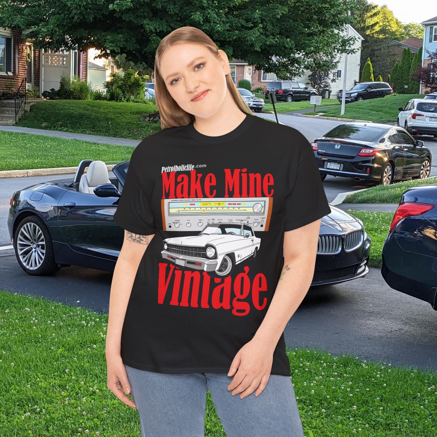 Make Mine Vintage Chev II and Pioneer Receiver - Unisex Heavy Cotton Tee