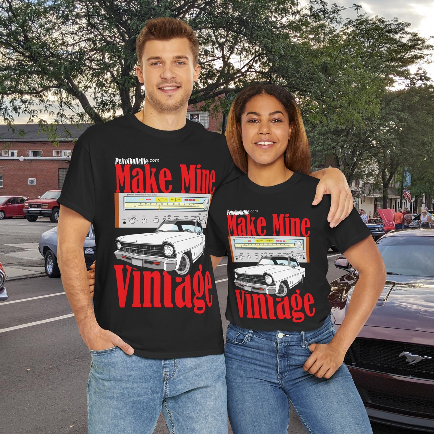 Make Mine Vintage Chev II and Pioneer Receiver - Unisex Heavy Cotton Tee