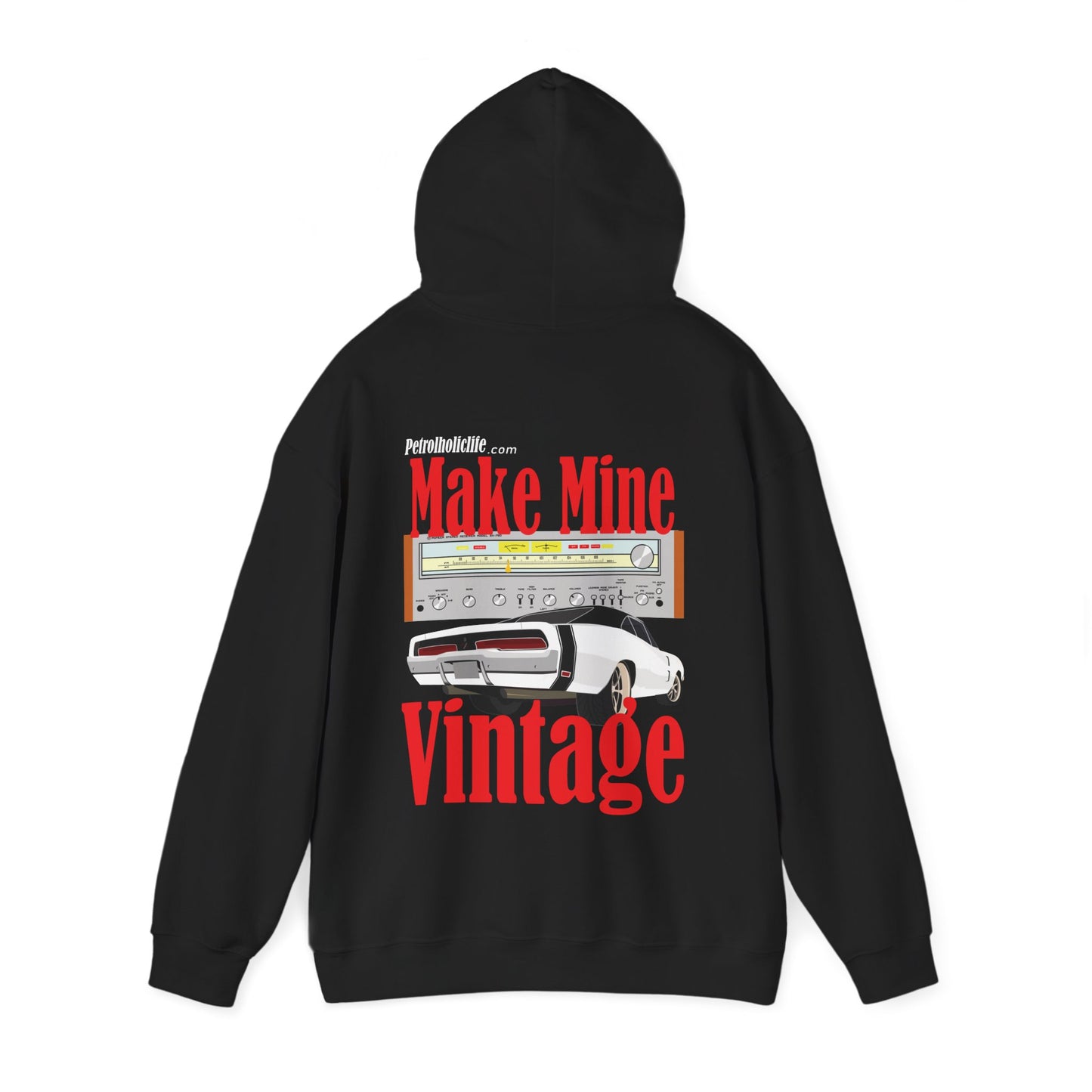 Make Mine Vintage Charger, Pioneer Receiver (Back Side) Unisex Heavy Blend™ Hooded Sweatshirt