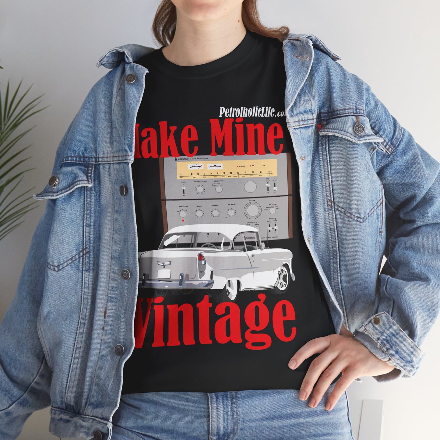Make Mine Vintage '55 Chev and Sherwood S702 - Unisex Heavy Cotton Tee