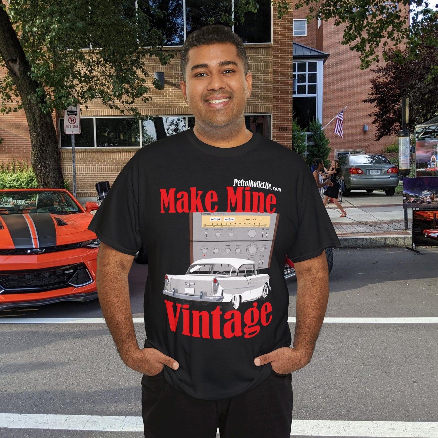 Make Mine Vintage '55 Chev and Sherwood S702 - Unisex Heavy Cotton Tee