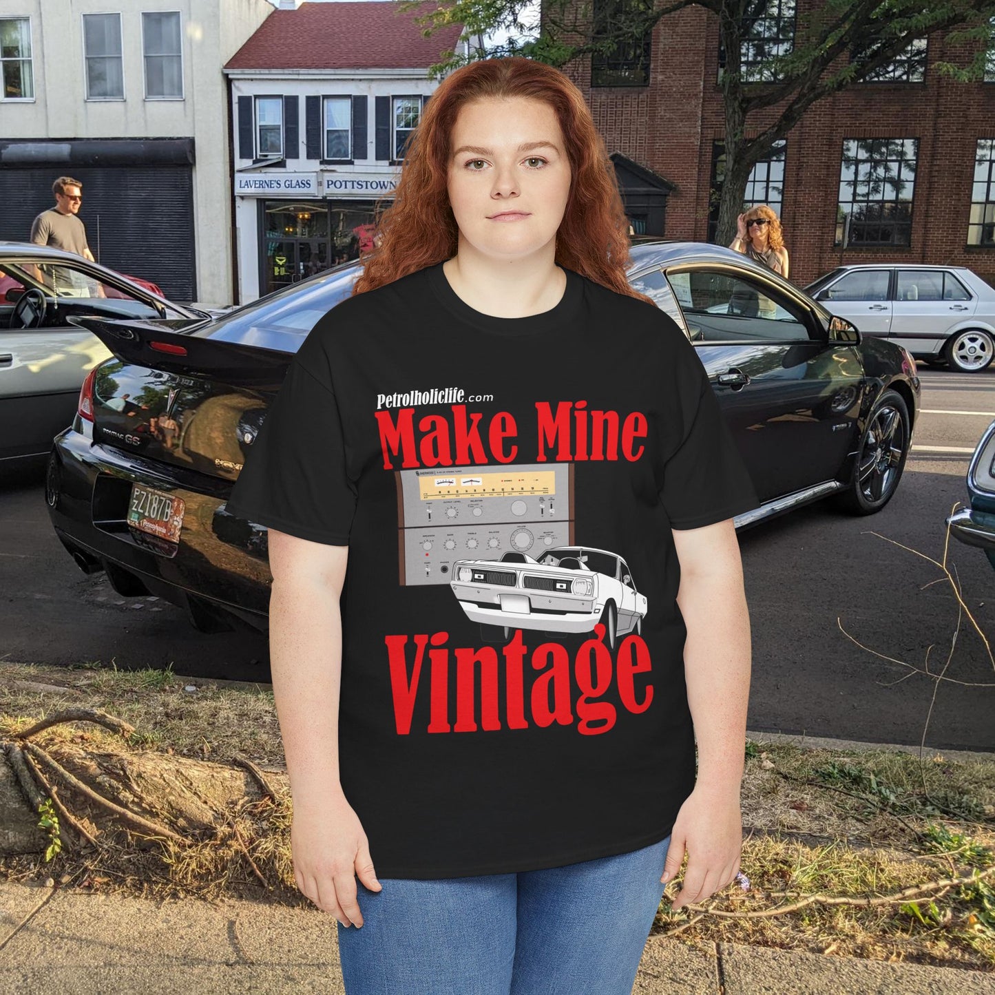'70 Swinger and Make Mine Vintage Sherwood Stereo - Unisex Heavy Cotton Tee