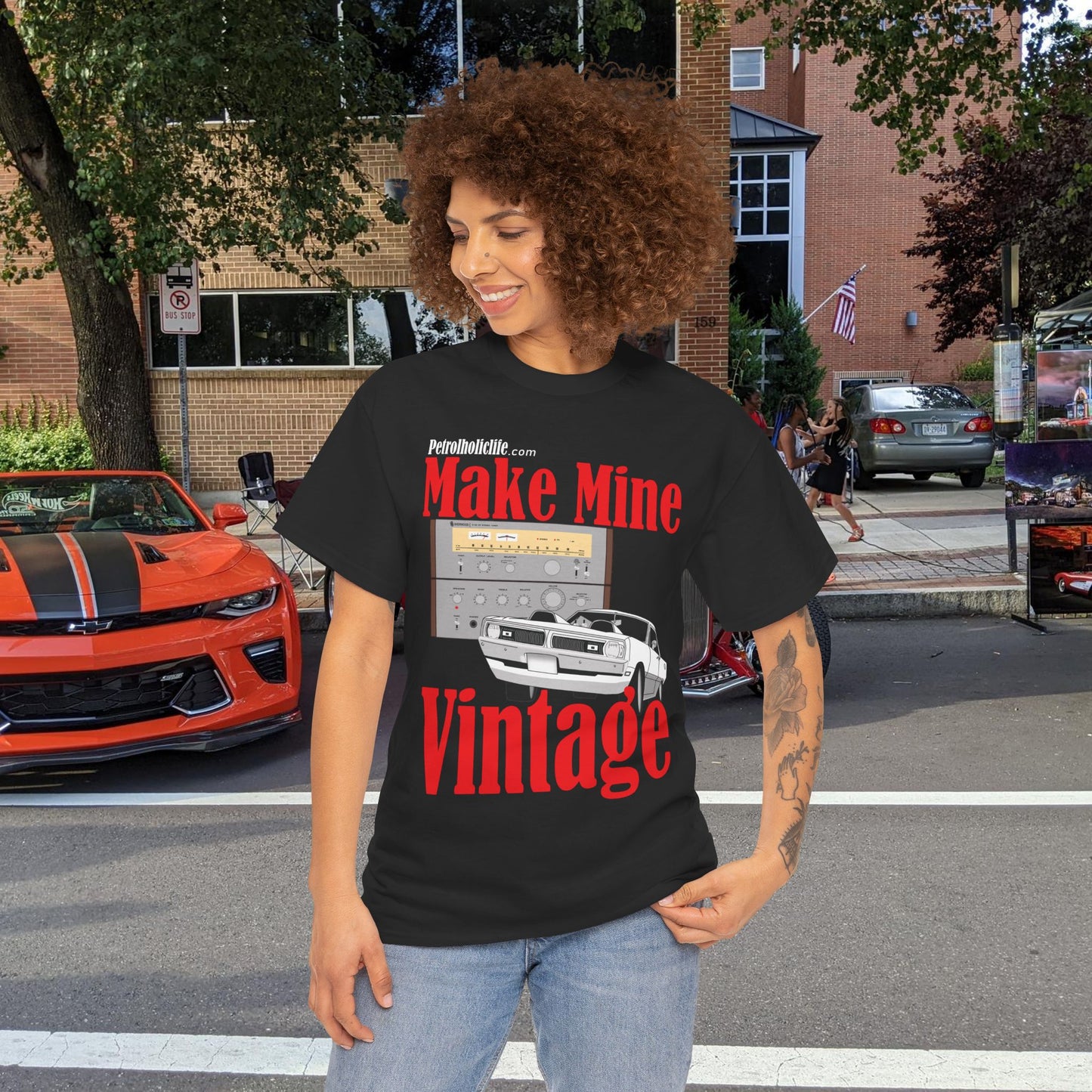 '70 Swinger and Make Mine Vintage Sherwood Stereo - Unisex Heavy Cotton Tee